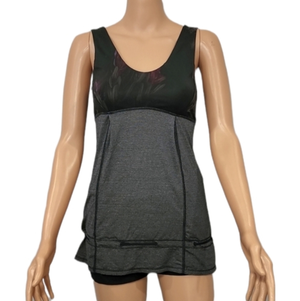 Lululemon Tank Top Floral Womens Size 4 Black Grey Sleeveless